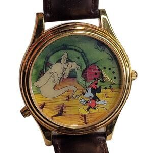 VTG Disney leather watch Fossil Mickey Mouse Classic Adventures Lonesome Ghost‎